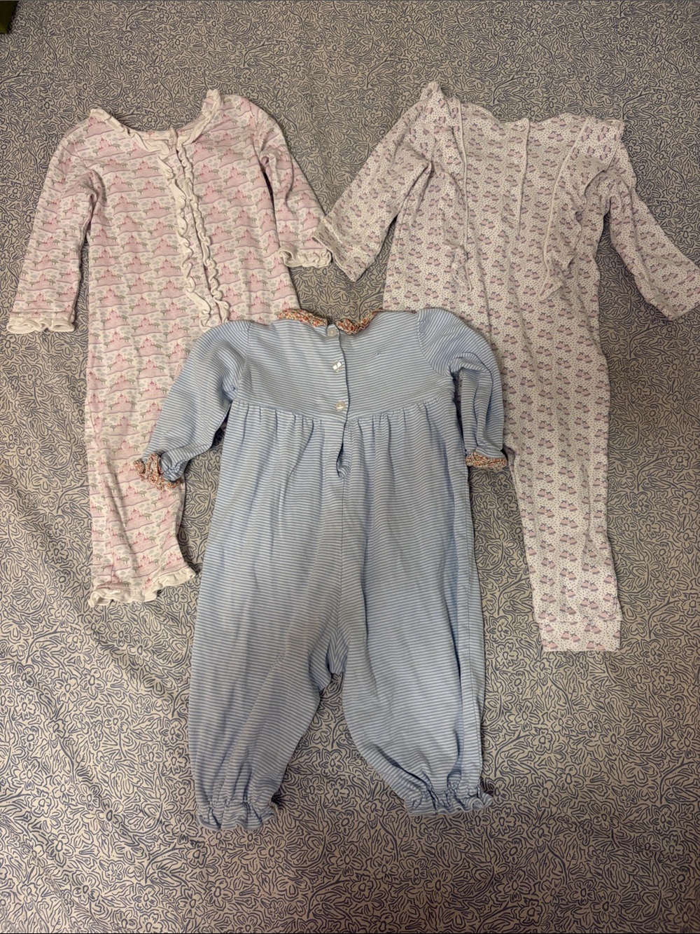 Soft Blue Striped Infant One-Piece Bodysuit with Ruffle Trim